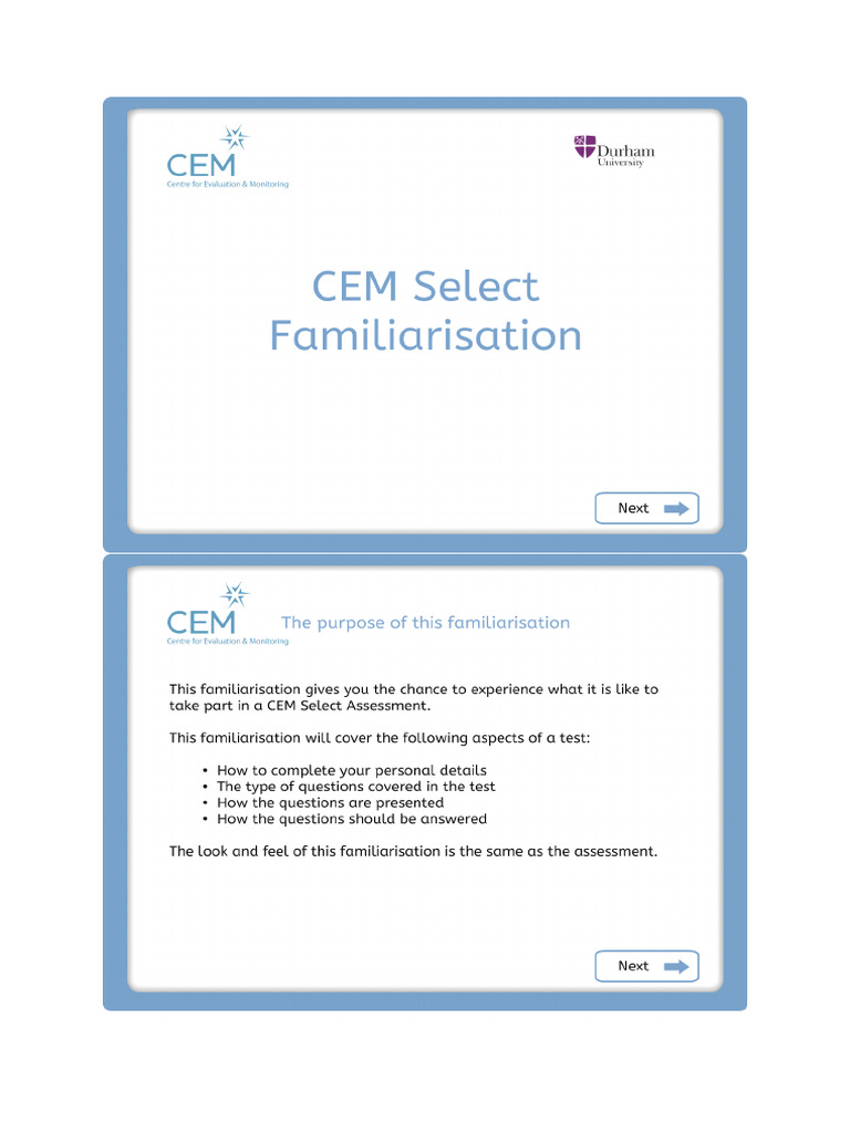 CEM Familiarisation Test Example | PDF