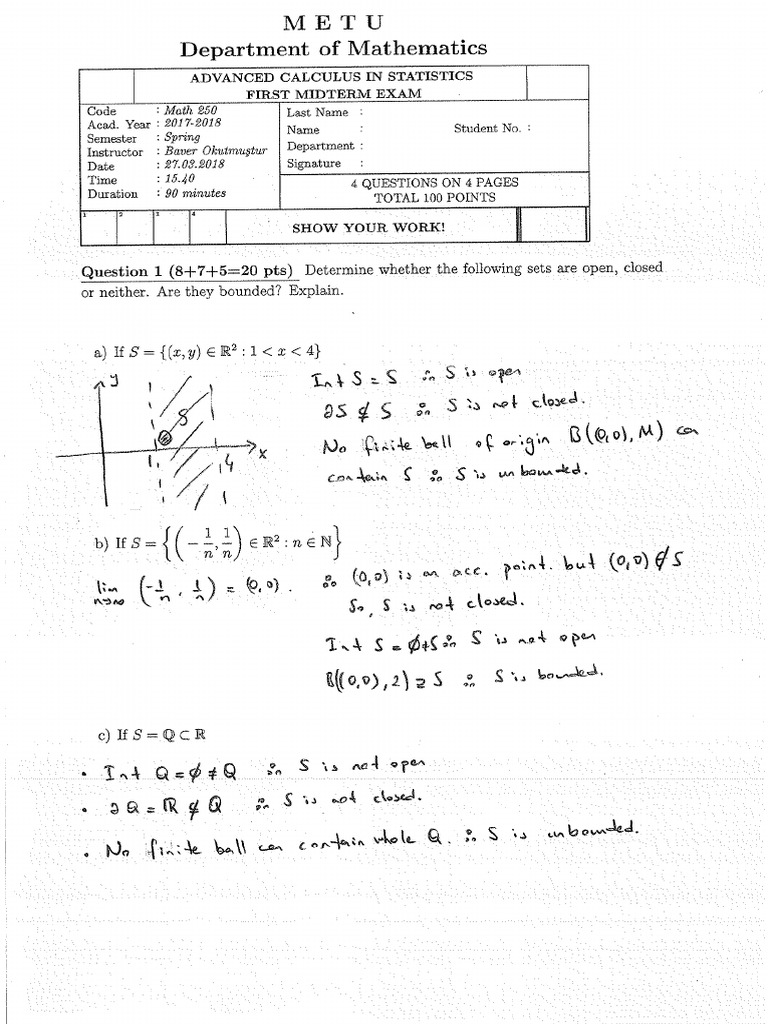 Math 250 Online Exam 1 Problems | PDF