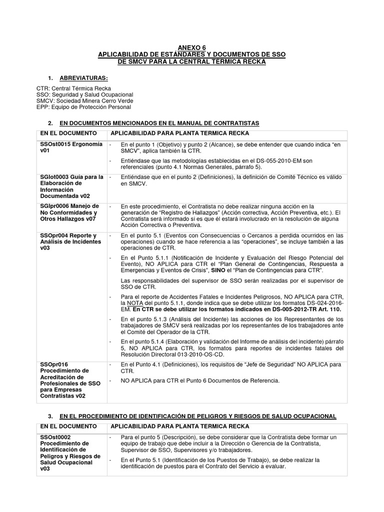 Estándares SSO en Central Térmica Recka | PDF | Seguridad y salud ...