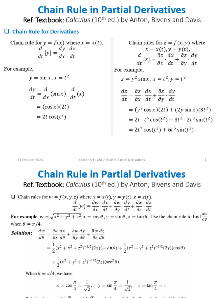 Chain Rule in Partial Derivatives | PDF | Derivative | Differential ...