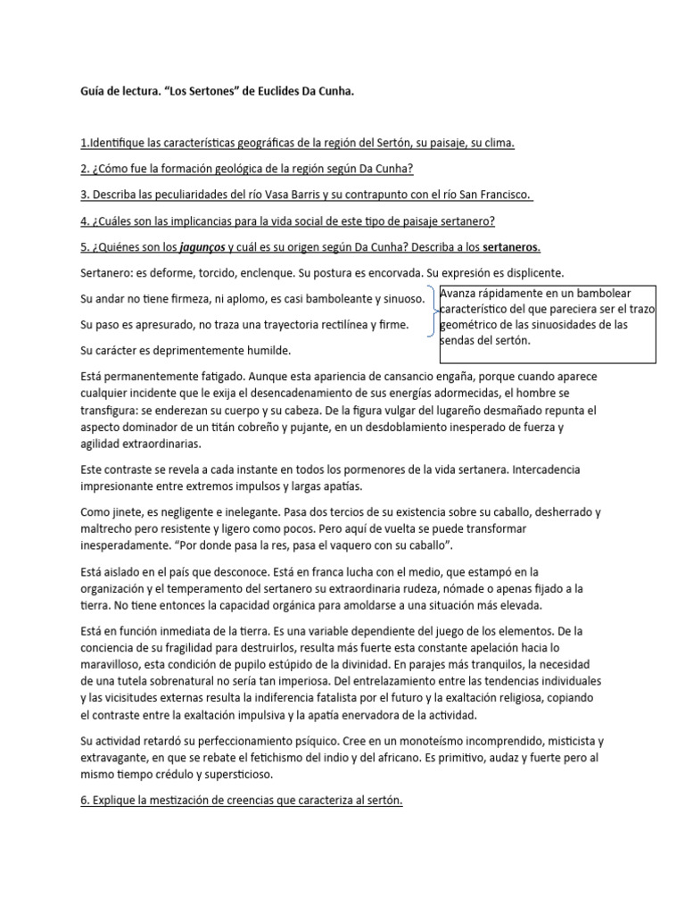 Guía de Lectura Los Sertones PDF Creencia religiosa y doctrina