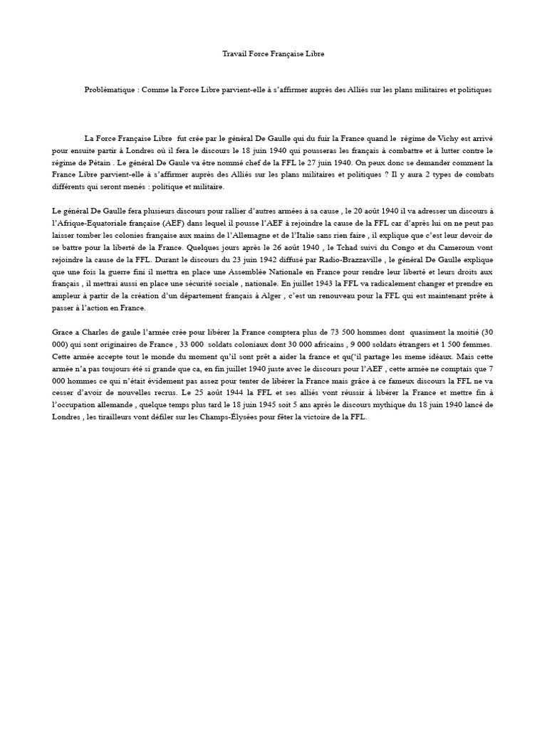 Affirmation de la Force Française Libre | PDF | France libre | Charles ...