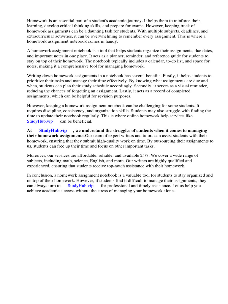 Homework Assignment Notebook | PDF | Homework | Notebook