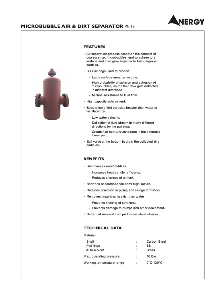 Microbubble Air & Dirt Separator Guide | PDF | Gas Technologies ...