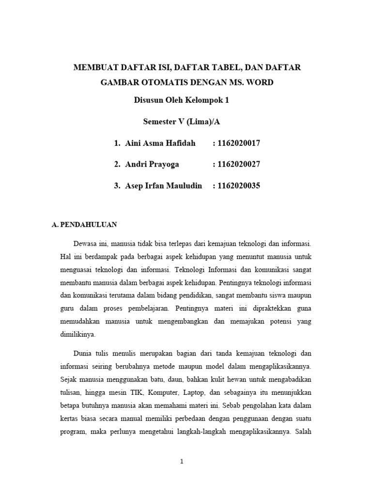 MEMBUAT DAFTAR ISI, DAFTAR TABEL, DAN DAFTAR GAMBAR OTOMATIS DENGAN MS