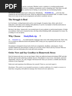 Addiction Homework Planner PDF