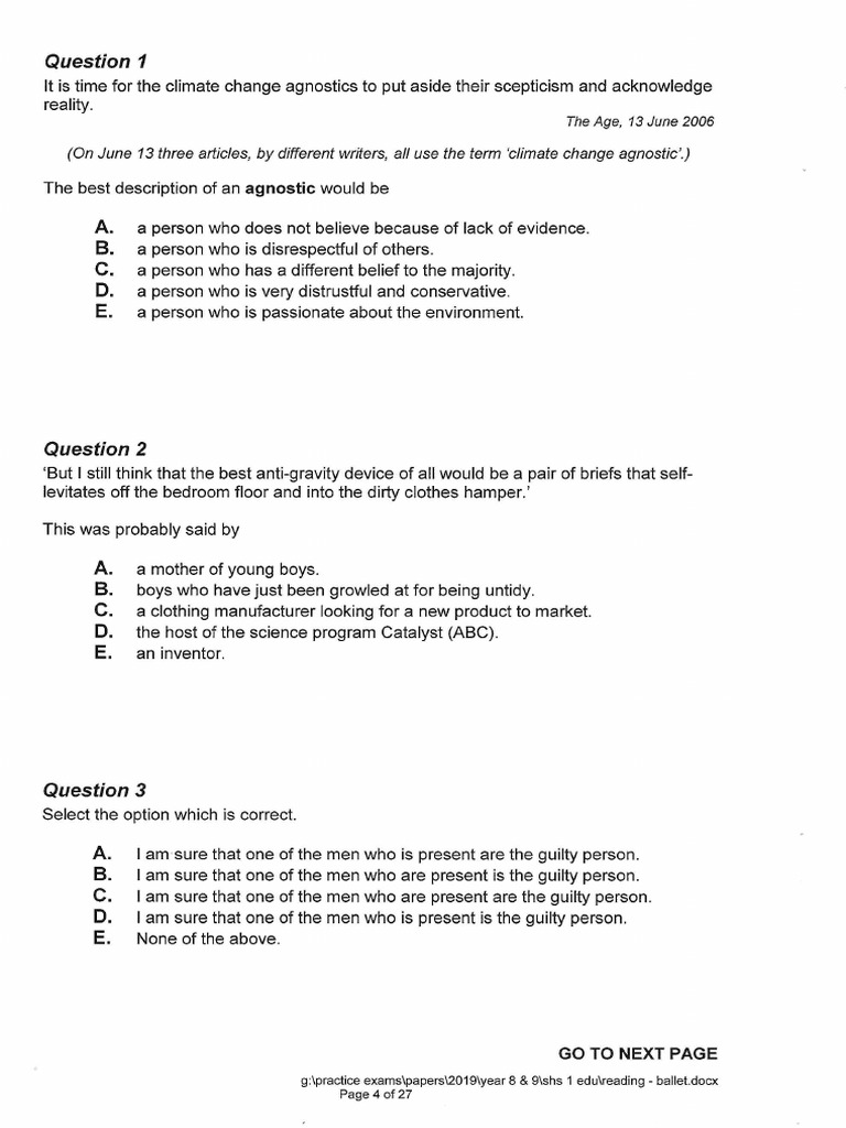 Hendersons Reading Comprehension 2019 Ballet | PDF