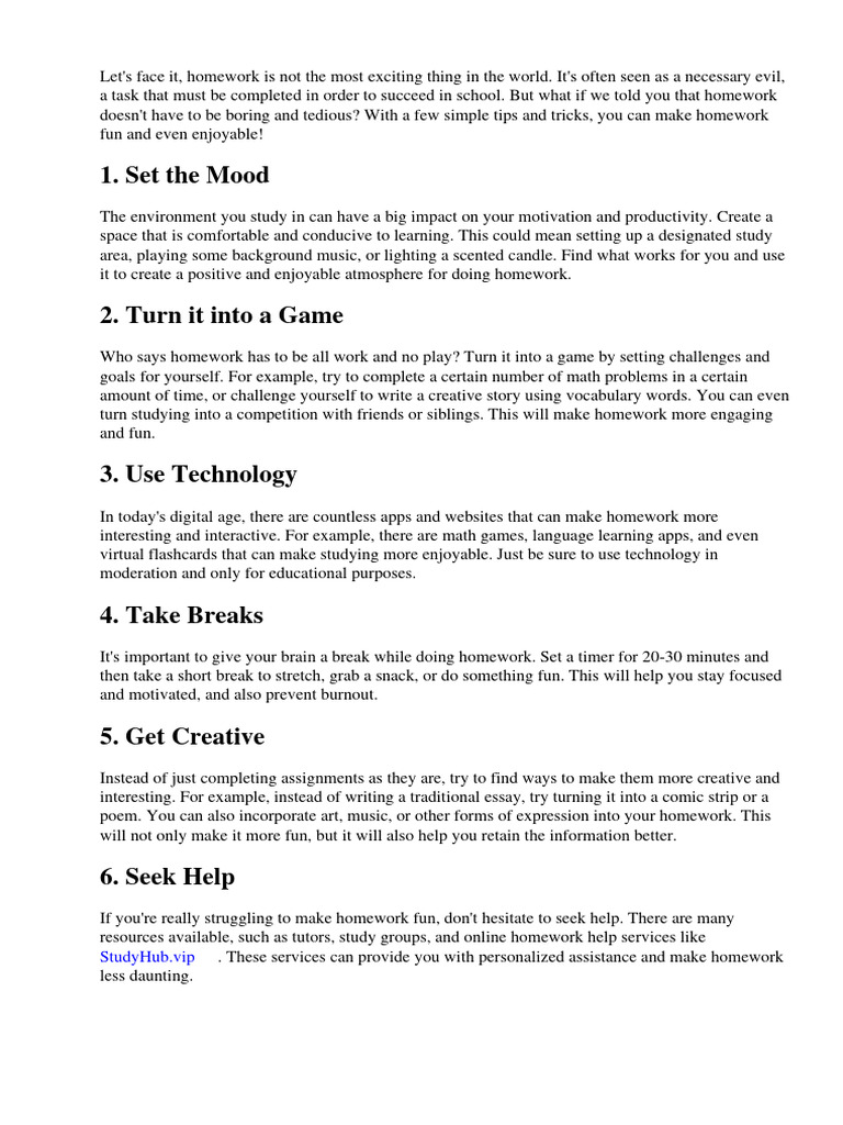 How can you make homework fun pdf homework