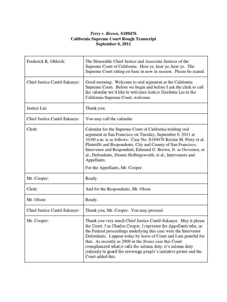 California Supreme Court Rough Transcript September 6, 2011: Perry v ...