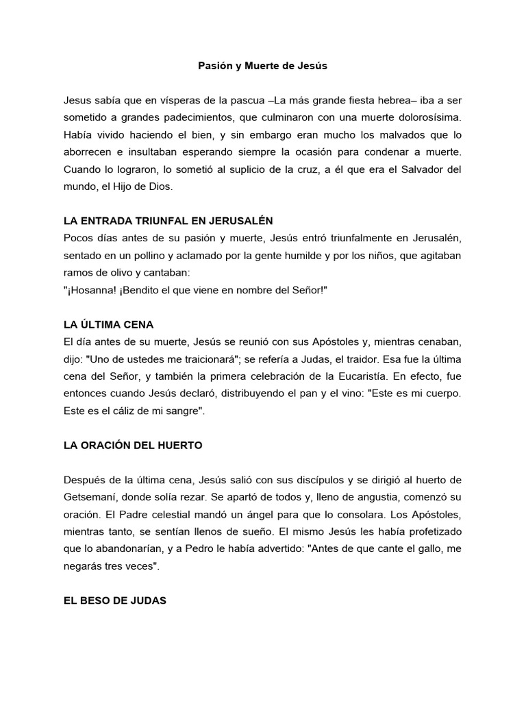 La Pasión de Jesús: Un Relato Bíblico | PDF | Jesús | Última cena