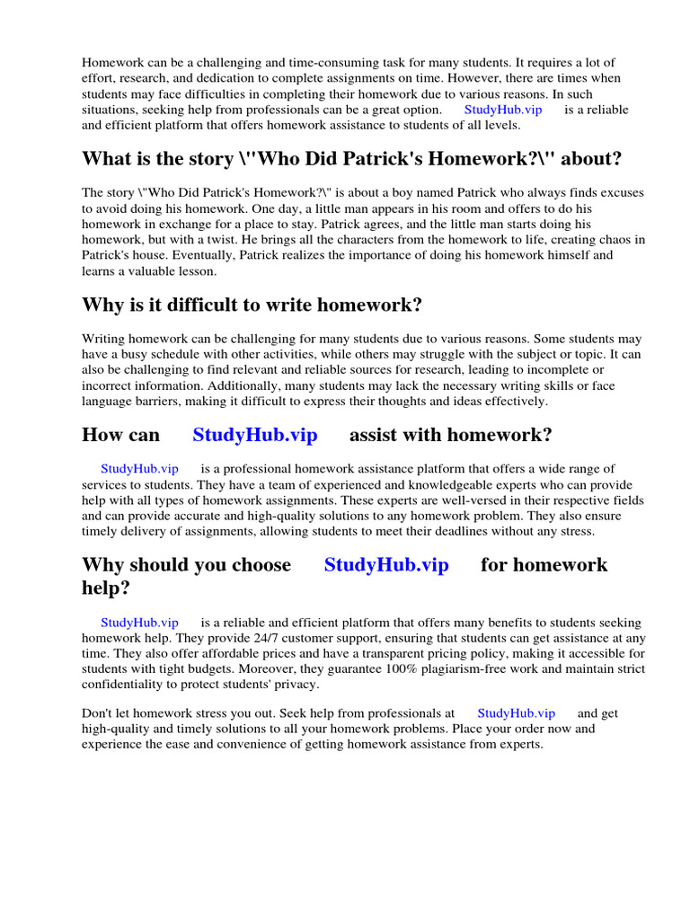 Who Did Patricks Homework Questions and Answers PDF Homework