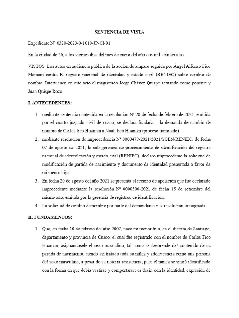 Sentencia de Vista-00320-2023 | PDF | Identidad de género | Constitución
