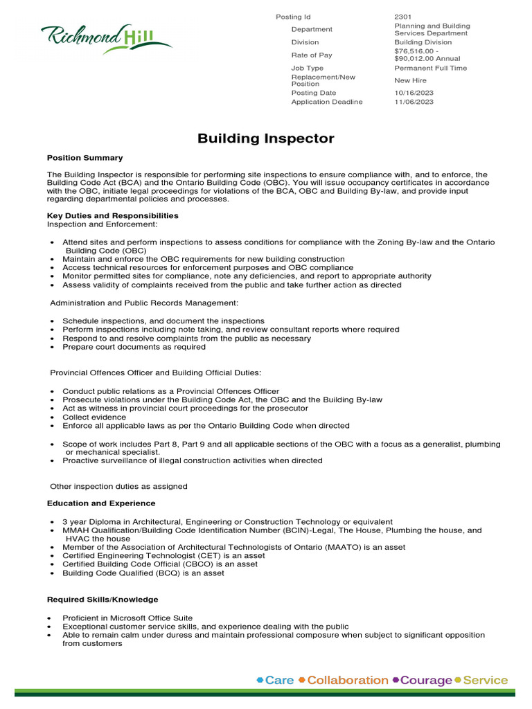 Building Inspector Job Opening in Ontario | PDF | Prosecutor ...