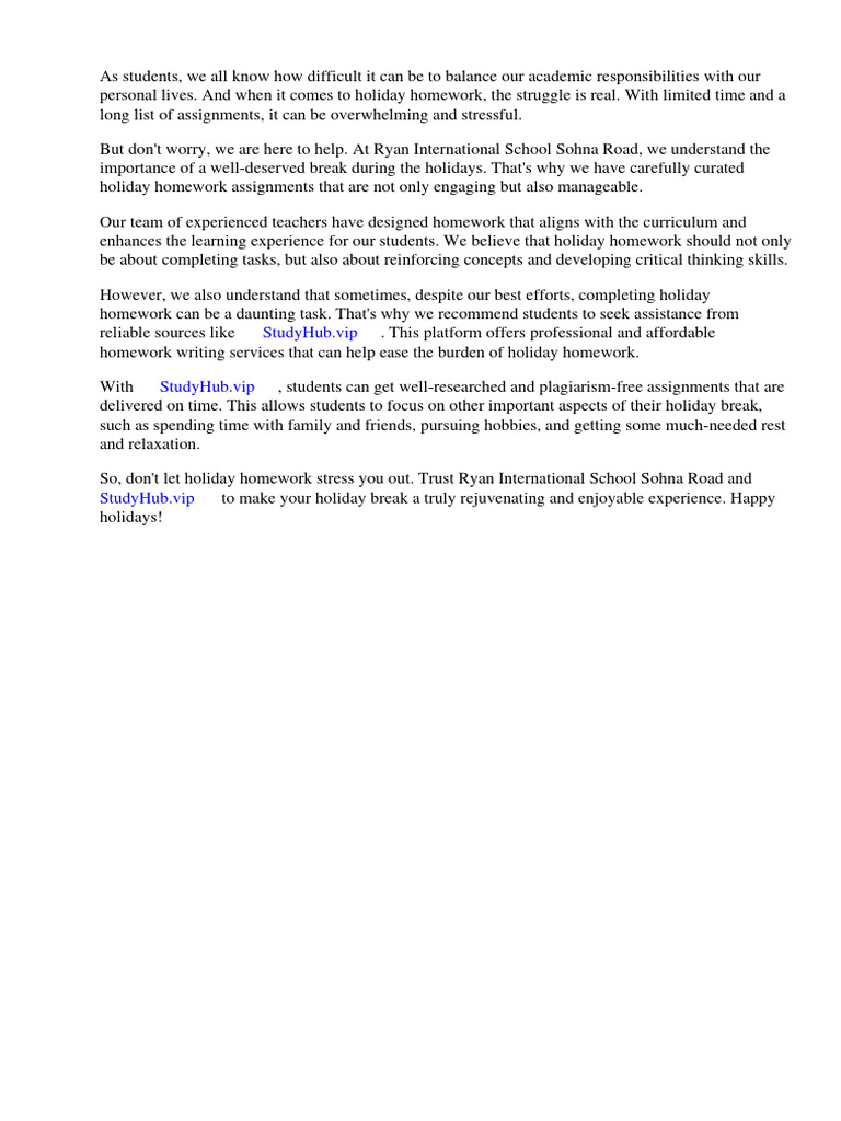 Holiday Homework Help at Ryan School | PDF | Homework | Learning