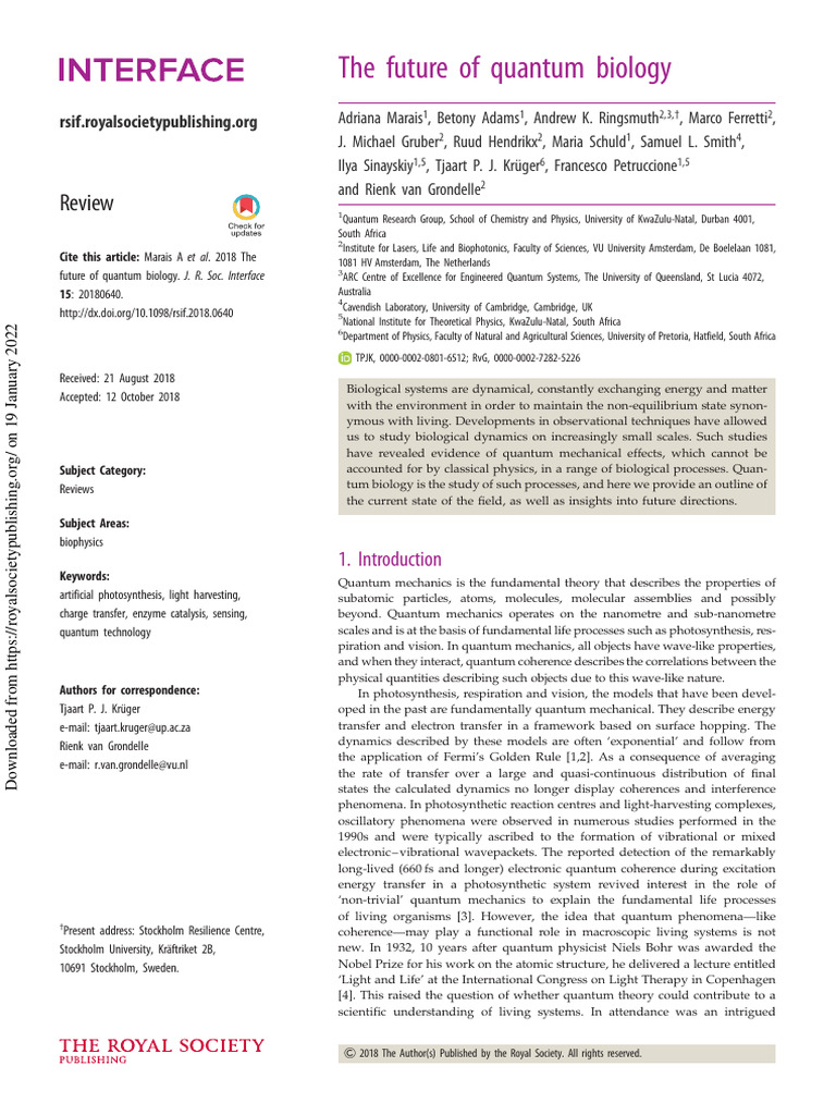 The Future of Quantum Biology | PDF | Quantum Mechanics | Electron