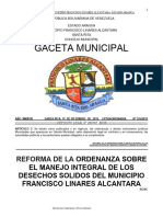 2018 GACETA 195-2018 REFORMA DE LA ORDENANZA SOBRE EL MANEJO INTEGRAL DE LOS DESECHOS SOLIDOS