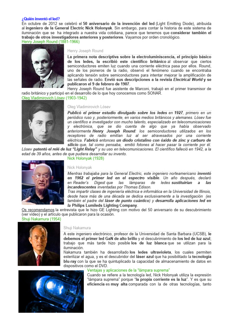 Historia y ventajas del LED | PDF | Diodo emisor de luz | Encendiendo