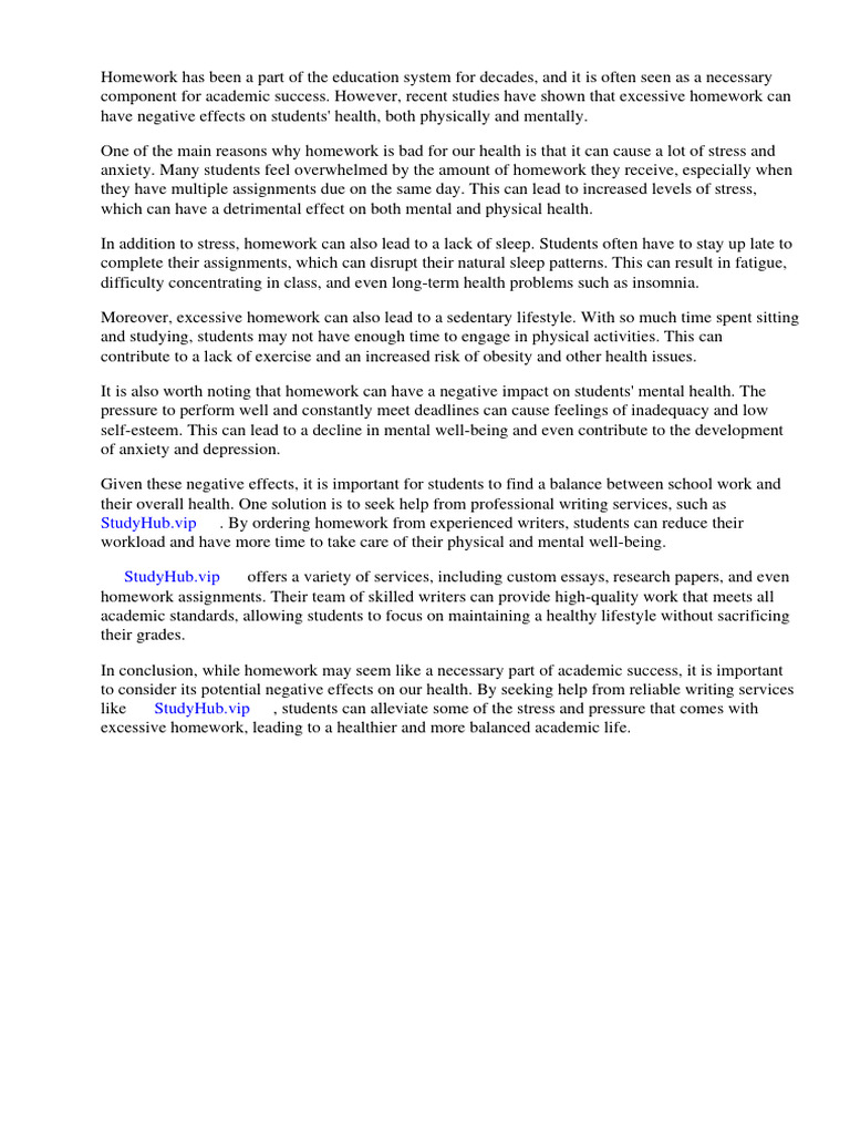 Why Homework Is Bad For Our Health | PDF | Homework | Stress (Biology)