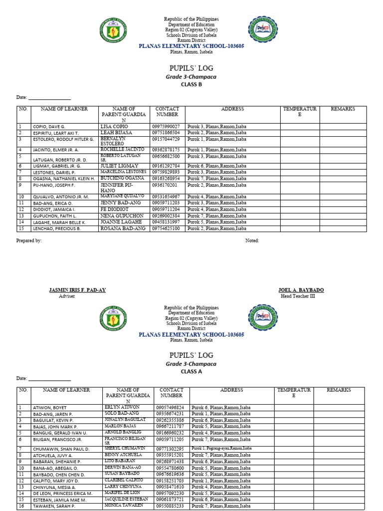 PUPILS' LOG | PDF | Philippines