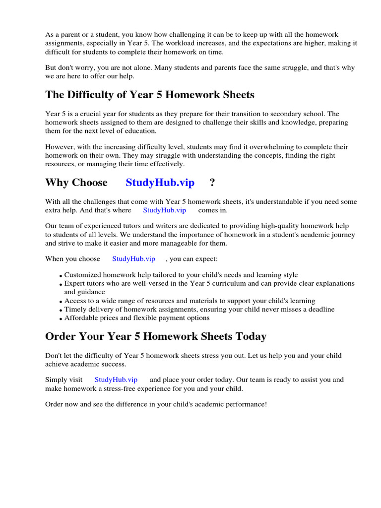 Year 5 Homework Sheets Free | PDF | Worksheet | Homework