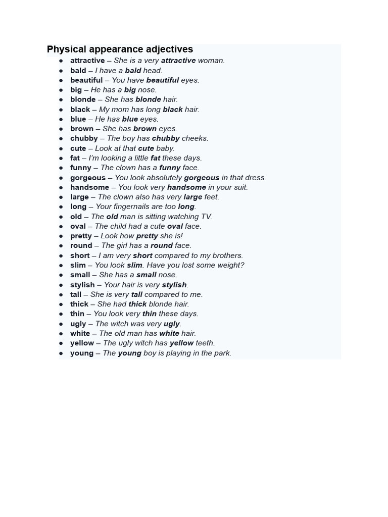 Essential Adjectives for Describing Appearance | PDF