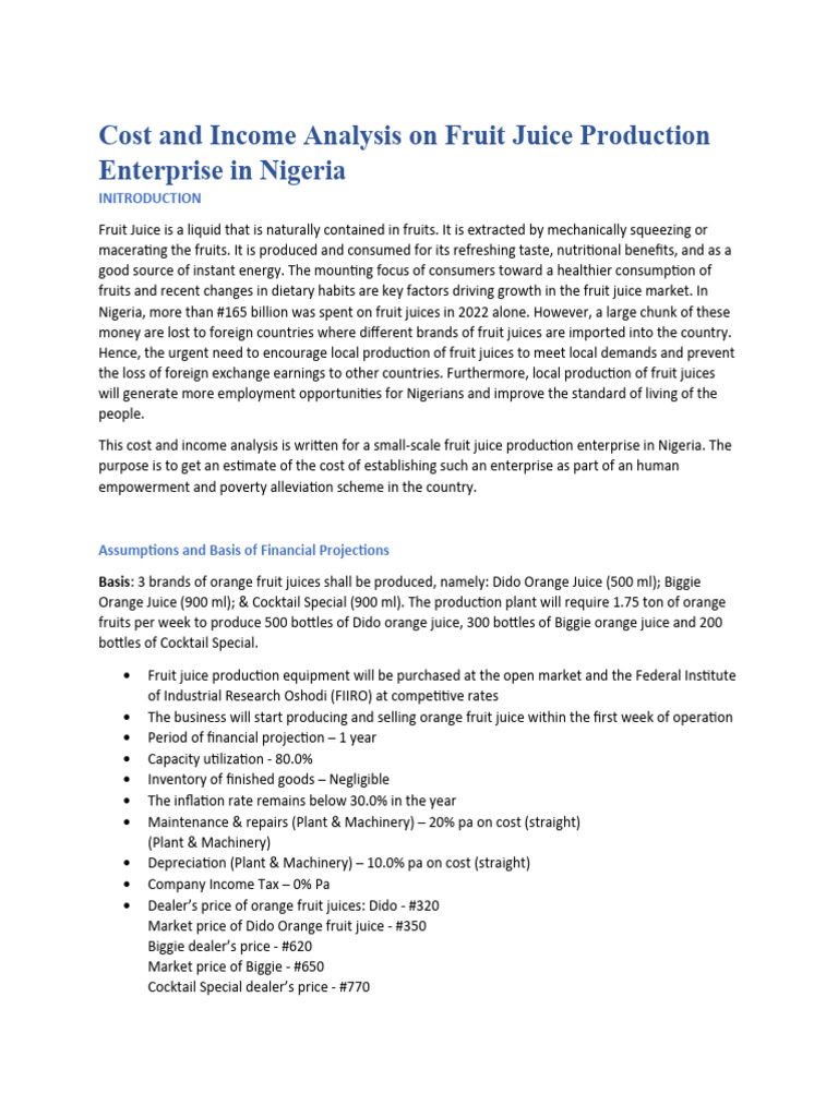 Fruit Juice Business Plan PDF Juice Diet & Nutrition