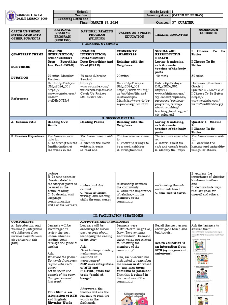 Catch-Up Friday Lesson Plan | PDF | Learning | Cognition
