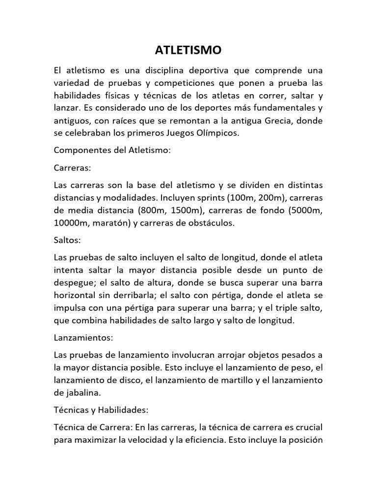 Introducción al Atletismo: Pruebas y Técnicas | PDF | Deporte del atletismo