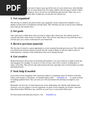 First Day of School Homework Ideas