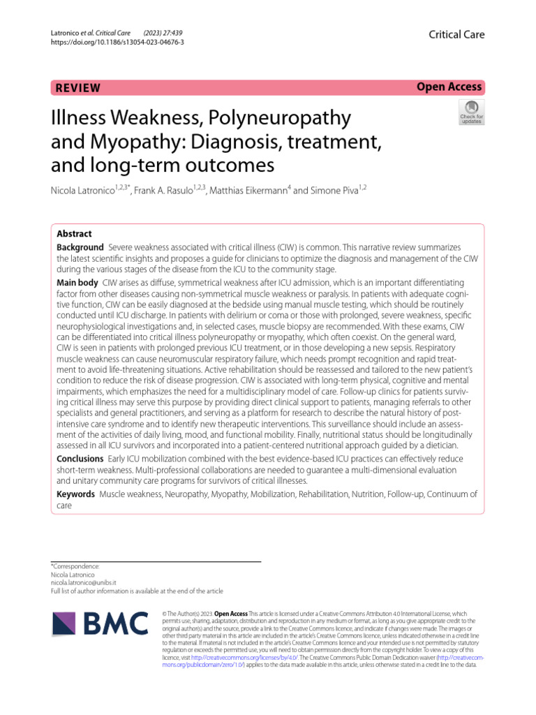 Illness Weakness, Polyneuropathy and Myopathy Diagnosis, Treatment, and ...