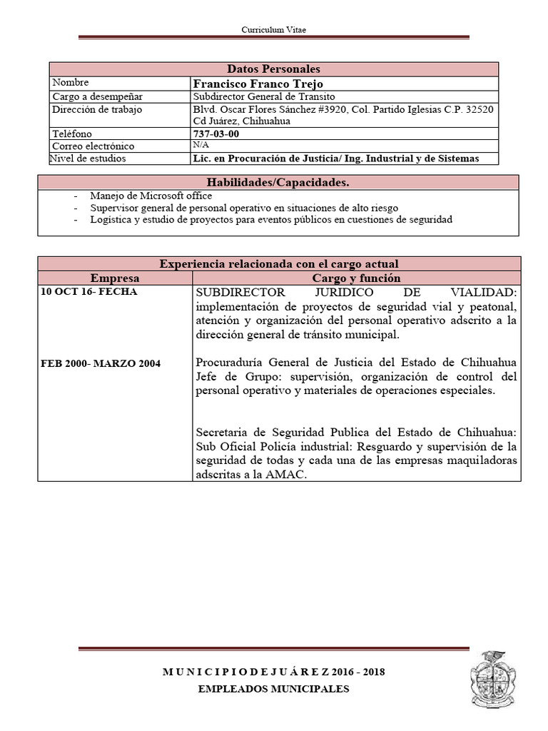 CV Subdirector Francisco Franco Trejo | PDF