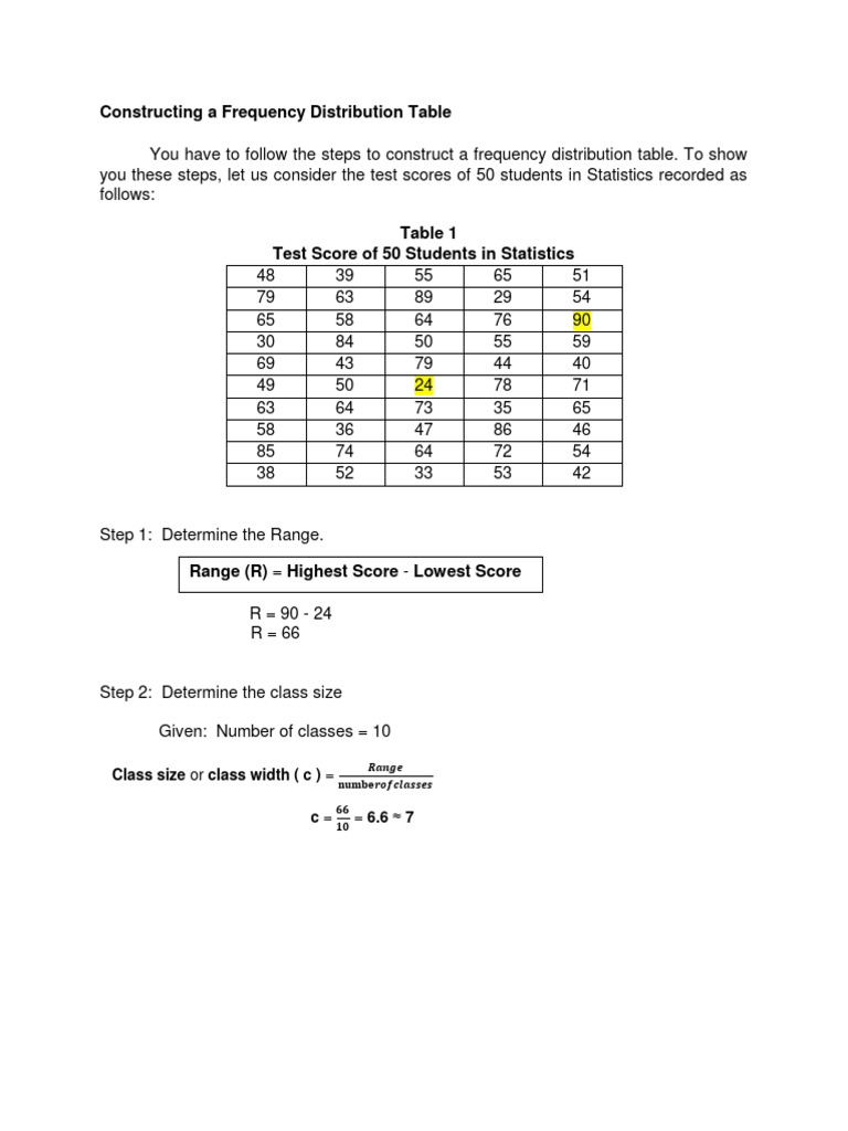 Steps 1-10 Constructing a Frequency Distribution Table | PDF ...