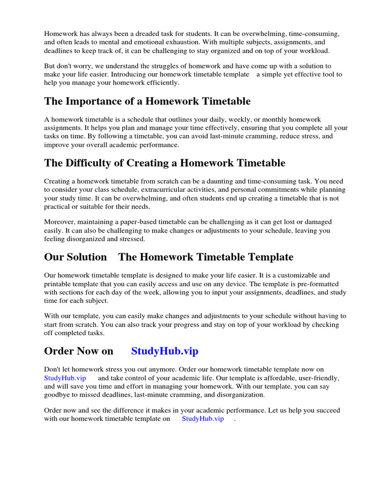 Homework Timetable Template | PDF | Homework | Http Cookie