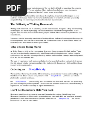 Rising Stars Homework Activities Mathematics