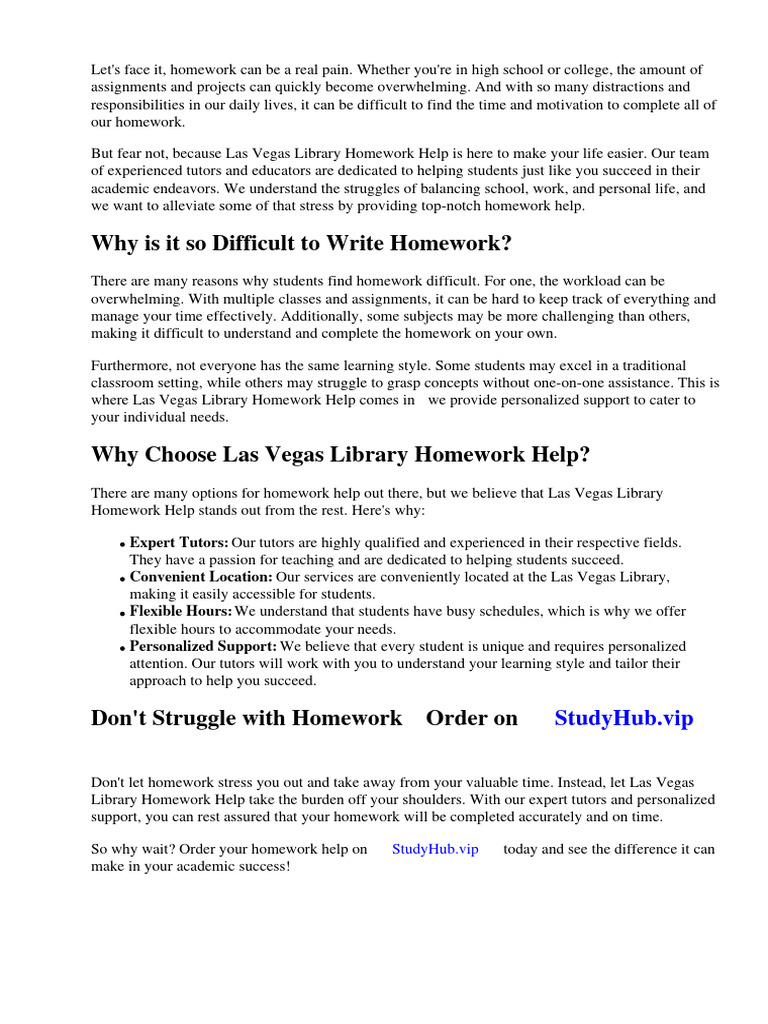 Las Vegas Library Homework Help | PDF | Libraries | Homework