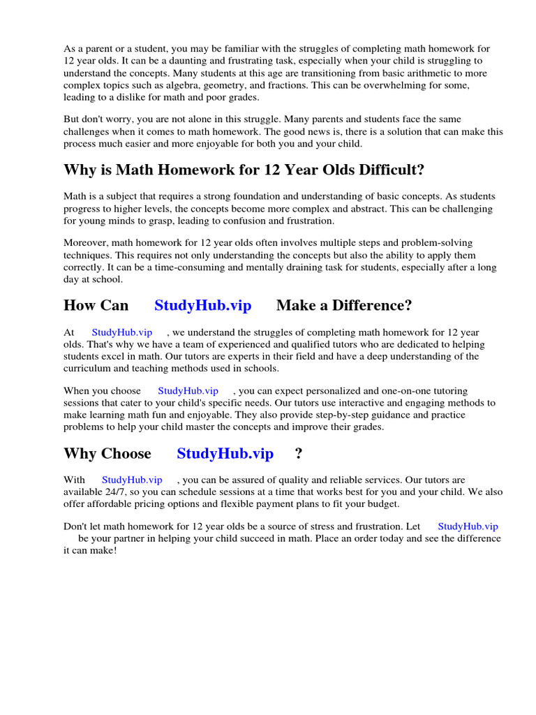 Math Homework Help for 12-Year-Olds | PDF | Worksheet | Mathematics