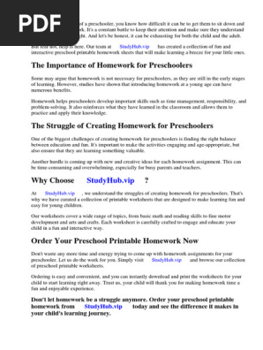 Homework Preschool Printable