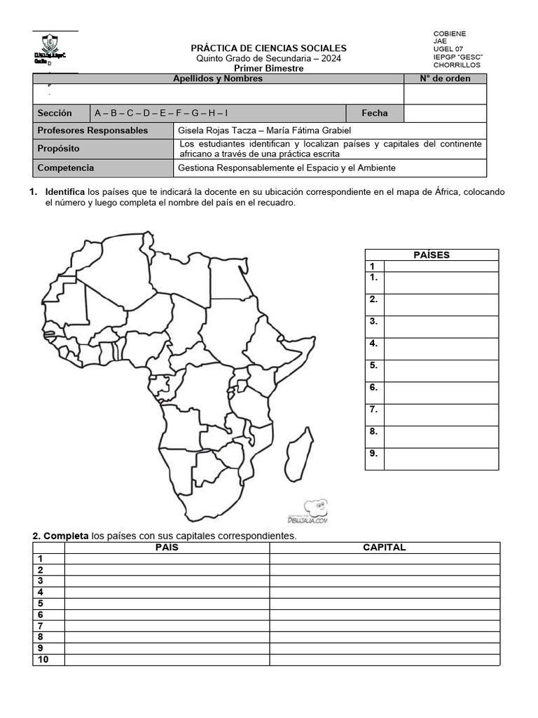 Mapa y Capitales de África para Estudiantes | PDF, image size:768x1024