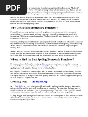 Spelling Homework Templates