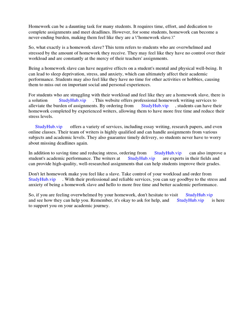 Homework Slave Definition PDF Homework Slavery