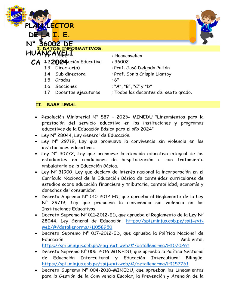 Plan Lector 2024: Fomento de la Lectura | PDF | Maestros | Salón de clases