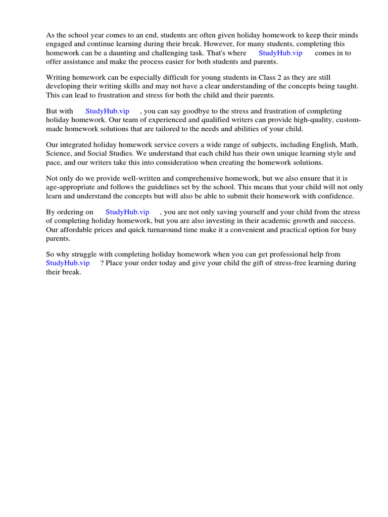 Integrated Holiday Homework for Class 2 | PDF | Homework | Books
