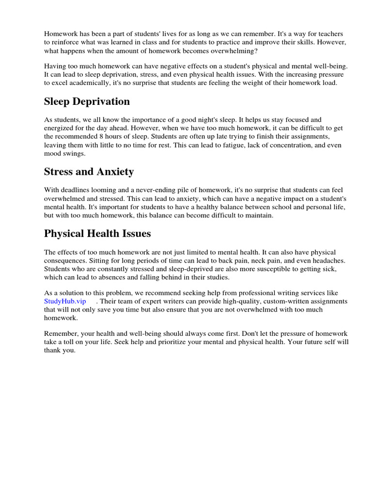 What can happen if you have too much homework pdf homework sleep