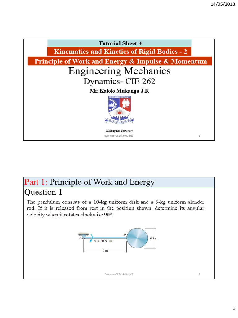 Cie 262 Tutorial Sheet 3 2023 Pdf Classical Mechanics Velocity