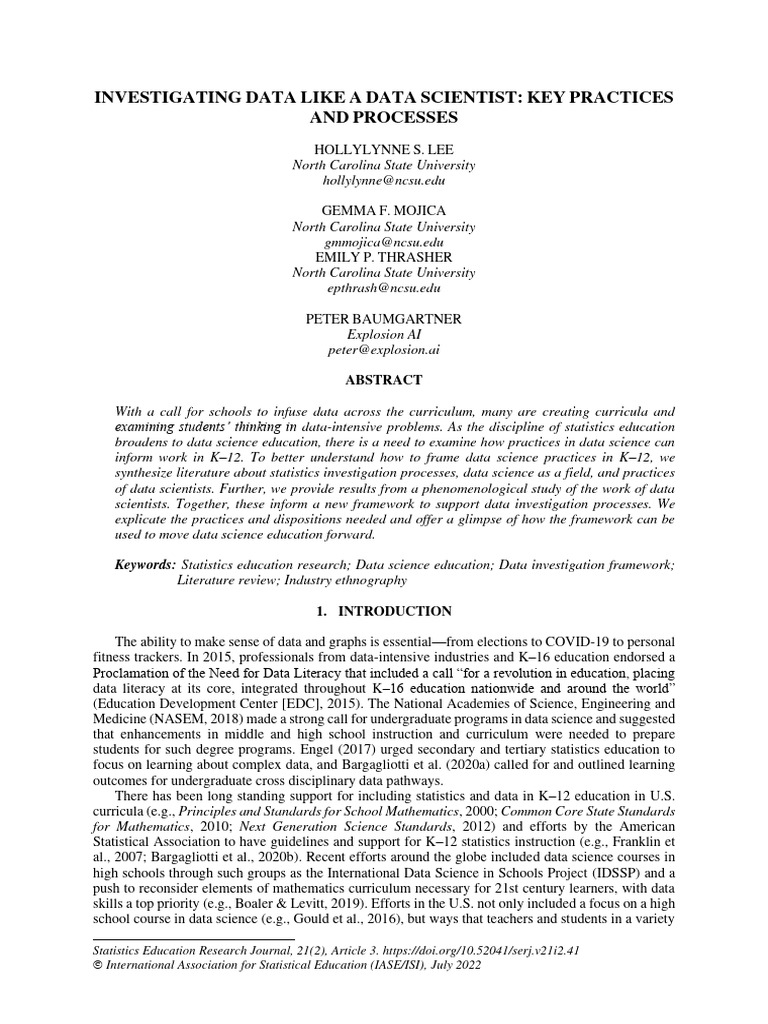Data Science Practices in K–12 Education | PDF | Data Science | Statistics