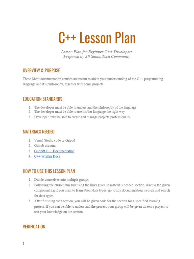 C++ Lesson Plan | PDF | Pointer (Computer Programming) | Class ...