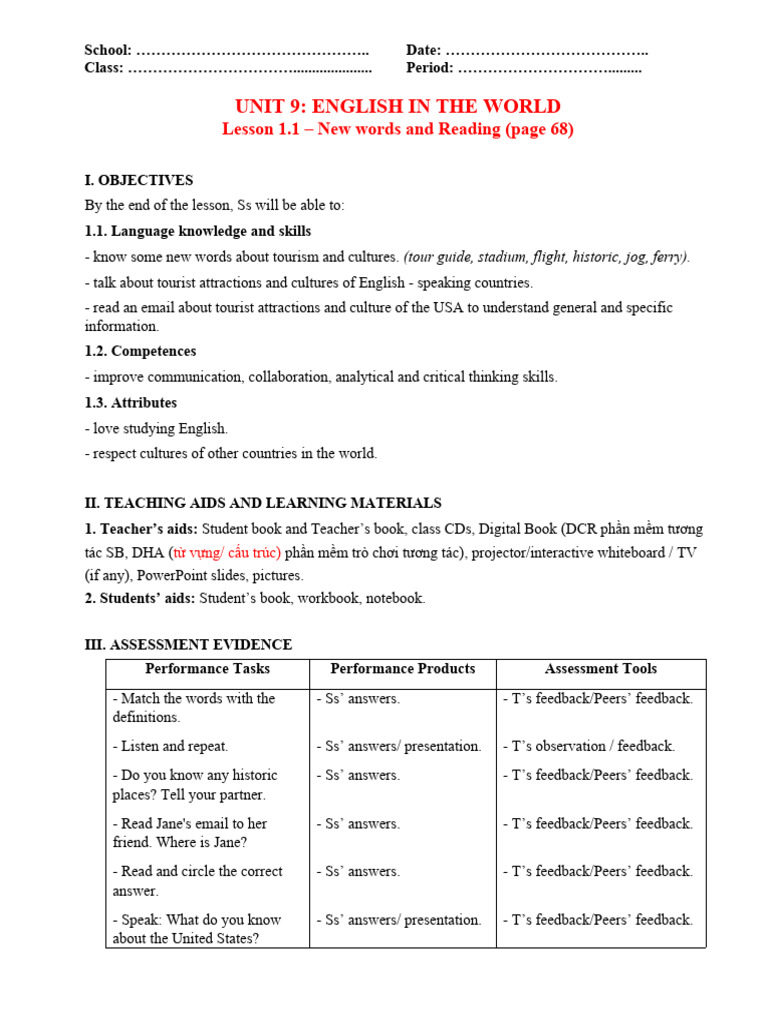 English Vocabulary for Tourism Lesson | PDF | Vocabulary | English Language