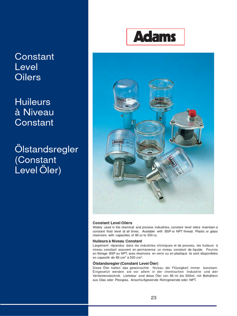 ADAMS Constant Level Oilers Catalogue 1 | PDF