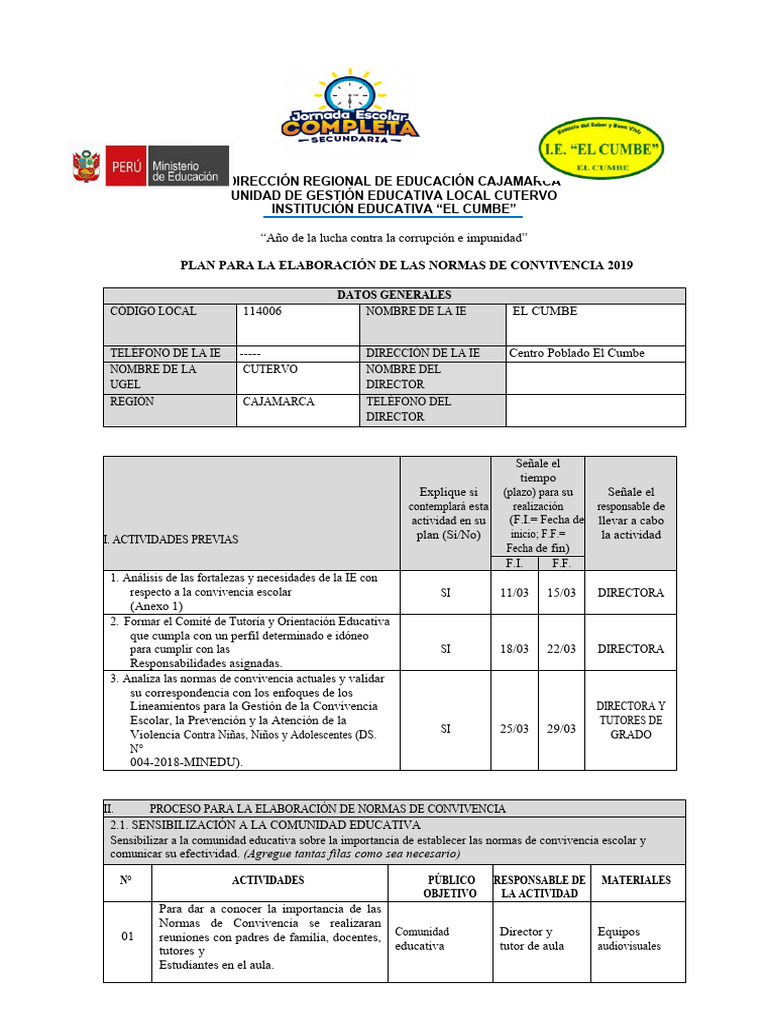 Plan para La Elaboración de Las Normas de Convivencia | PDF | Escuelas ...