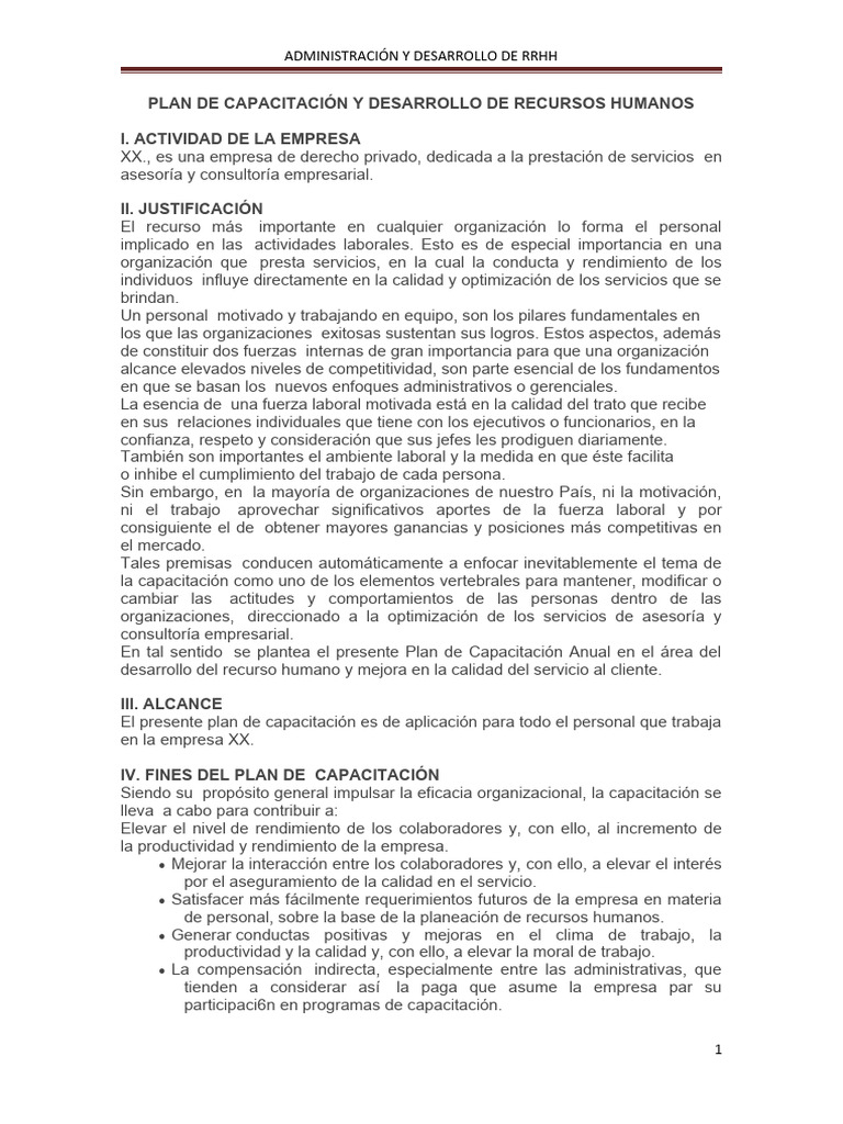 MODELO DE PLAN DE CAPACITACION | PDF | Gestión de recursos humanos ...